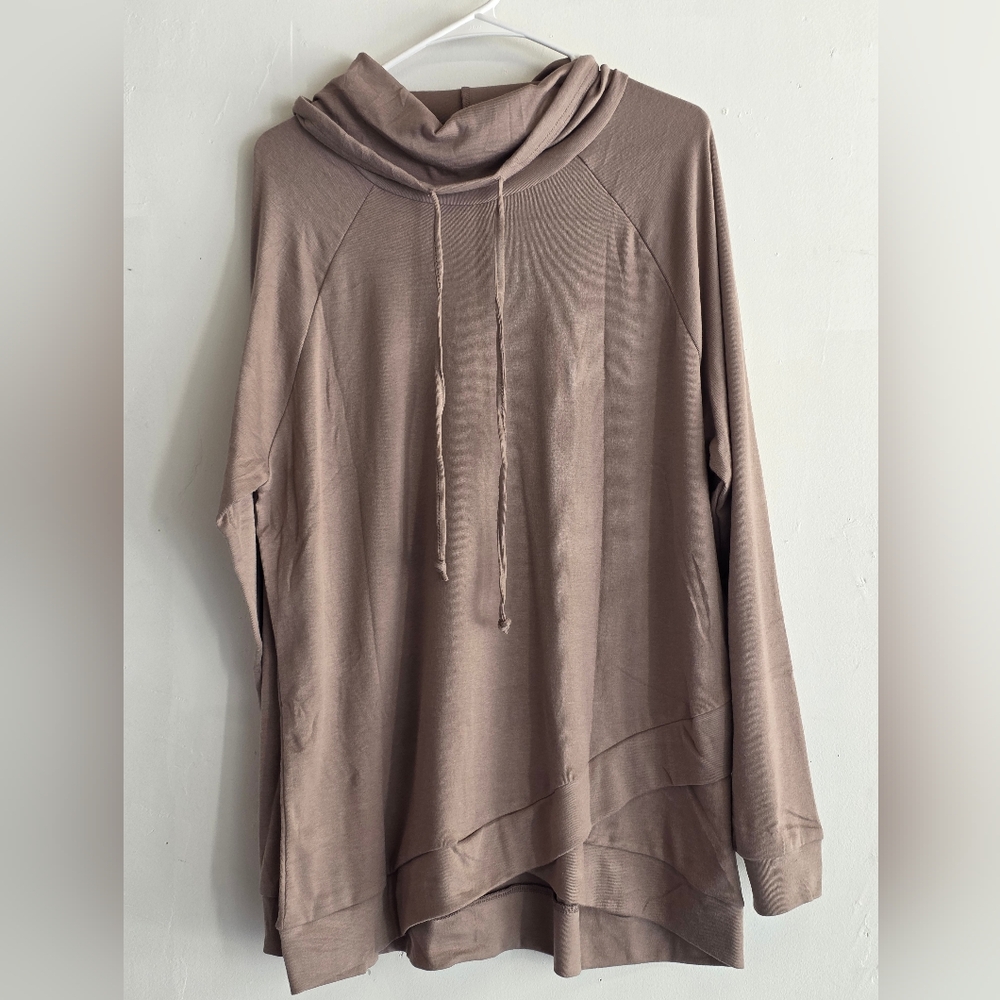 Brown Cowl Neck Long Sleeve Top